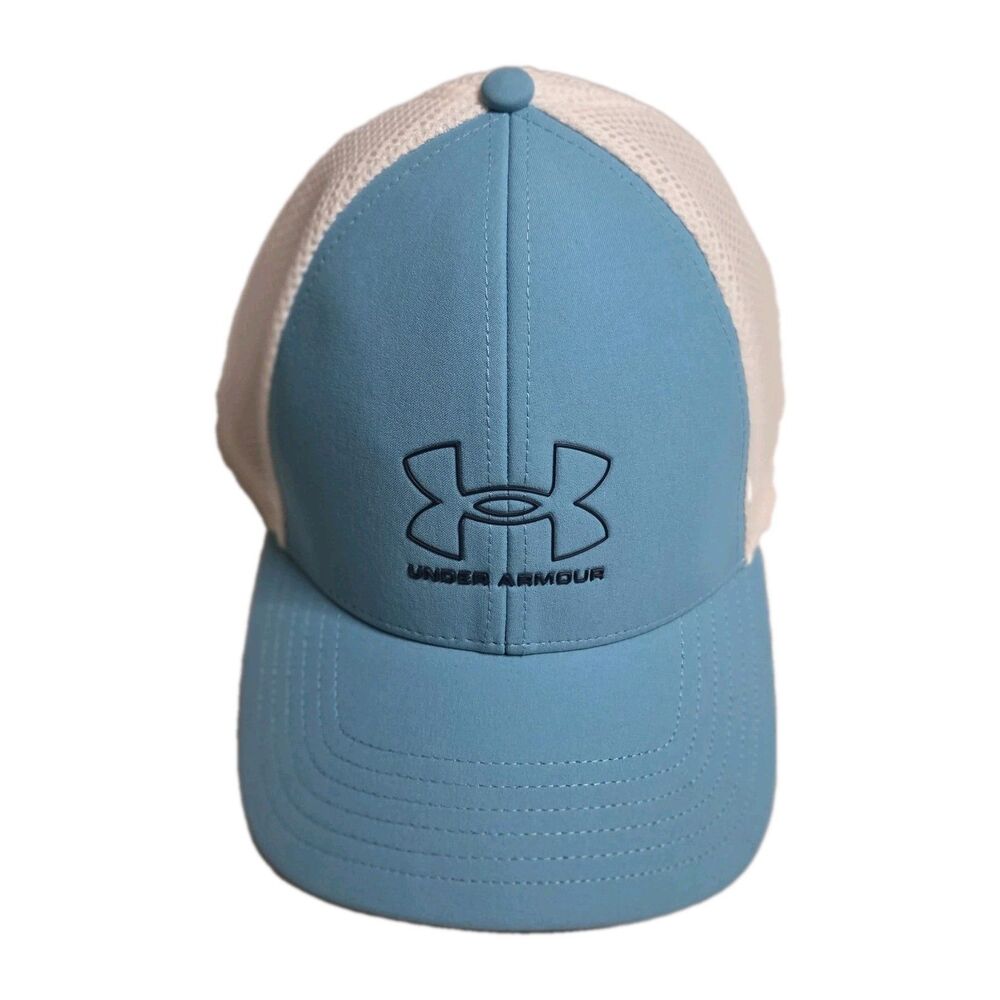 Under Armour Golf Hat Iso Chill Driver Fitted Light Blue White Mesh Cap Mens LG